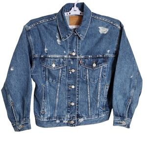Levi's Size Small Big E Oversized Trucker Blue Denim 100% Cotton Jeans Jacket‎